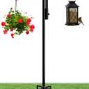 76 Inch Double Shepherds Hook for Outdoor with 5 Prong Base, Adjustable Heavy Duty Bird Feeder Pole for Hanging Flower Basket, Plant Hanger, Solar Light Lanterns, Black