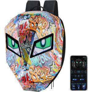 Motorcycle Backpacks for Men, LED Motorcycle Backpack With Full Color Screen, Large Capacity Laptop Backpack, Hard Shell Waterproof Helmet Bag (Graffiti)