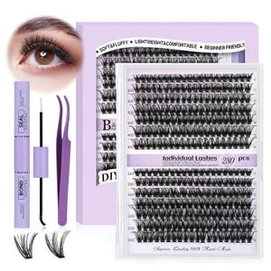 2 x DIY Lash Extension Kit 280pcs Individual Lashes Cluster D Curl Eyelash Extension Kit Lash Clusters with Lash Bond and Seal and Lash Applicator Tool for Self Application (KIT,40D+50D-0.07C-9-16MIX)