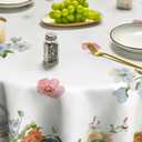 Horaldaily Spring Tablecloth 60×60 Inch Round, Fine Brushwork Colorful Rosa Multiflora Bird Butterfly Vine Washable Seasonal Table Cover for Party Picnic Dinner Decor