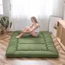 MAXYOYO Japanese Floor Mattress Futon Mattress Thicken Tatami Mat Sleeping Pad Roll Up Mattress Floor Lounger Mat Folding Couch Mattress Pad for Guest Room, Green, Queen