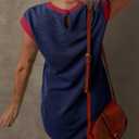 Dokotoo Women's 2026 Casual Spring Summer Dresses Fashion Cap Sleeve Color Block Crewneck Shift Tshirt Mini Dress (Blue, XL)