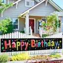 Happy Birthday Banner Party Decoration Supplies 118x20 Inches Neon Lights Music Notes Balloons Gifts Colorful for Birthday Party Kids Celebration Event Outdoor Yard Wall Decor
