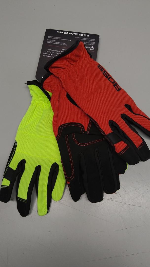 BOSS Men's Task 2-Pack High Performance Synthetic Leather Palm Work Gloves, High Dexterity, Knuckle Padding, Comfort, Abrasion Resistant, Black, Red, Yellow, Large