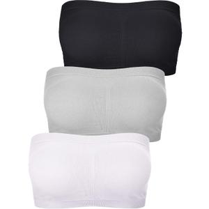 Women Bandeau Bra Padded Strapless Bralette Bra Seamless Bandeau Tube Top (Large, Black, White, Grey)