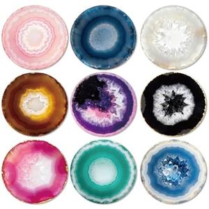 ANATTASOUL Coasters Set of 9 Natural Geodes Pattern Colorful Wooden Coasters Bulk Round Housewarming Gift for New Home, 3.9" Decorative Coffee Table Protection for Farmhouse Bar House Decor