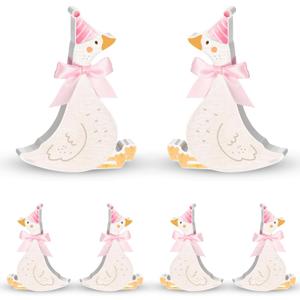 Chunful 6 Pcs Wooden One Silly Goose Table Decorations 4.7 Inch Bow Silly Goose 1st Birthday Centerpieces for 1st Birthday Party Decorations Baby Shower Photo Props(Pink)