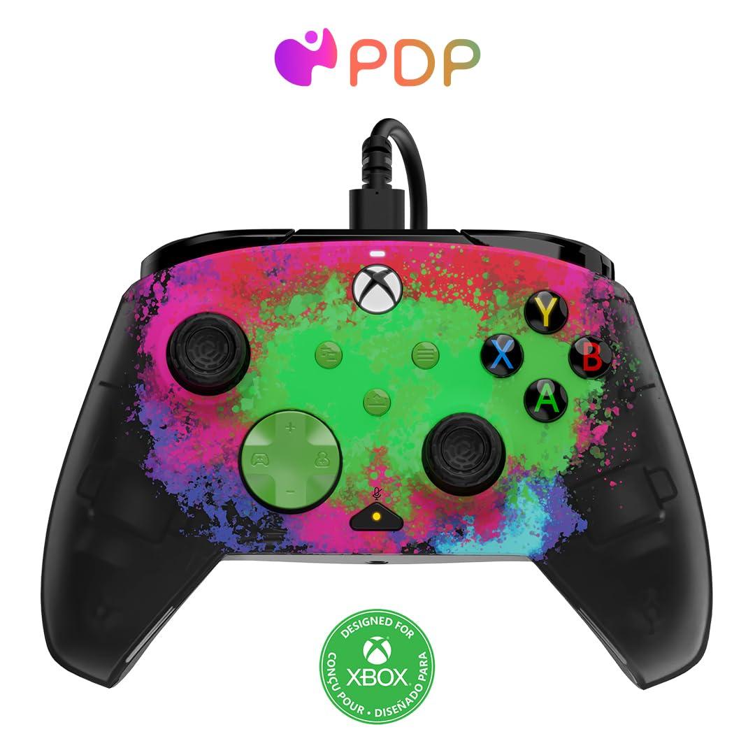 PDP Gaming REMATCH GLOW Enhanced Wired Controller: Licensed Xbox Series X|S Gamepad, Xbox One, Windows PC, Mappable Back Buttons, Audio Control, Customizable Companion App: Space Dust Glow in the Dark
