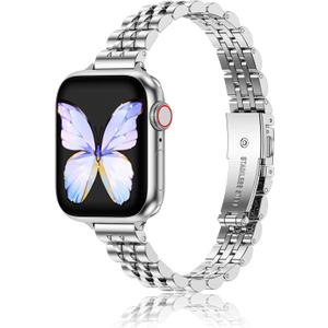 MioHHR Slim Metal Bands Compatible with Apple Watch Band Ultra3/2/1 Series 11 10 9 8 7 6 5 4 3 2 1 SE3/2/1, Thin Stainless Steel Strap for Women iWatch Band 49mm 46mm 45mm 44mm 42mm 41mm 40mm 38mm