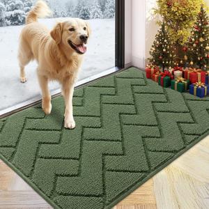 hicorfe Indoor Doormat,Front Back Door Mat Rubber Backing Non Slip Door Mats 24"x35" Absorbent Resist Dirt Entrance Doormat Inside Floor Mats for Entryway Washable Low-Profile(Green)