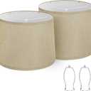 Drum Lampshades Set of 2, Fabric Lampshades for Table Lamps Floor Lamps, Medium Lampshades 11.6" Top x 12.6" Bottom x 9.8" High, Easy Assembly Shades Replacement, Natural Linen Hand Crafted (Spider) (Farmhouse Brown)