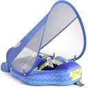 Mambobaby Float with Canopy and Tail New Upgraded Non-Inflatable Baby Pool Float Mambo Float Swim Trainer Solid Infant Swim Float Adjustable Pearl Foam Baby Swim Ring