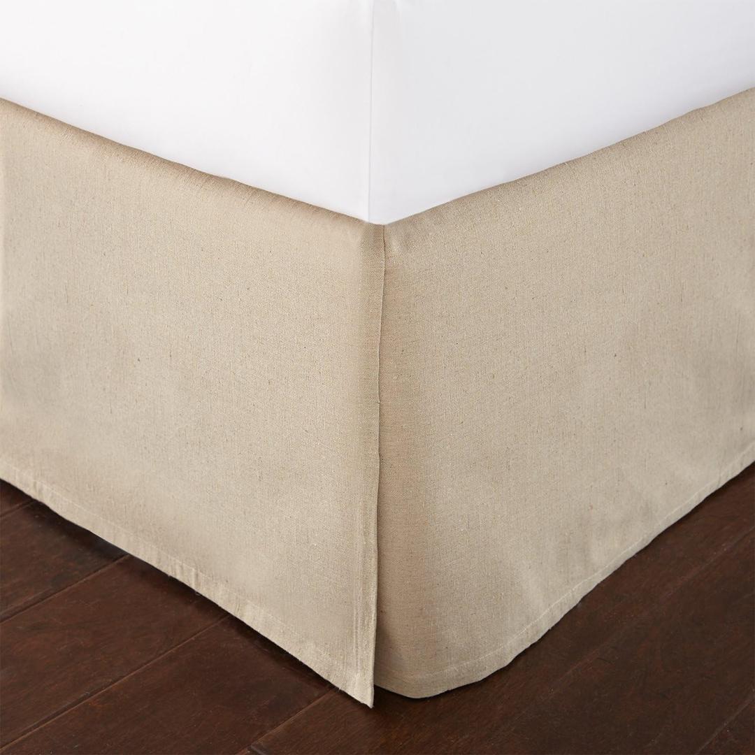Levtex Home Queen Size Faux Linen Dust Ruffle, 16-inch Drop with Box Pleat