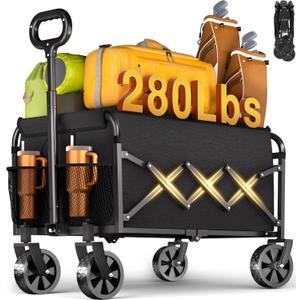 Wagons Carts Foldable - 280Lbs Collapsible Wagon Cart with Wheels Portable - Folding Wagon Lightweight for Camping, Sports, Travel, Picnic, Groceries, Shopping