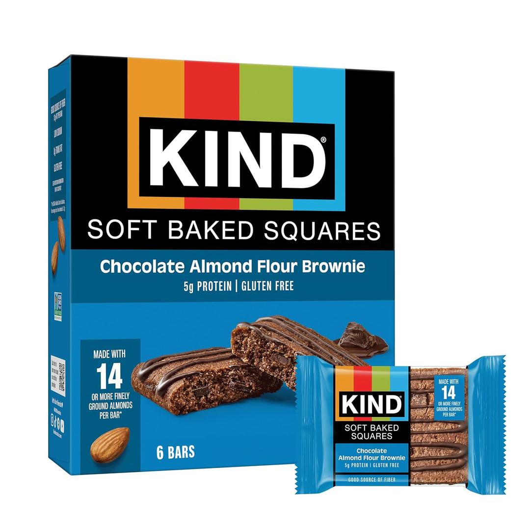 KIND Soft Baked Squares, Chocolate Almond Flour Brownie, Gluten Free, Healthy Snack Bars, 5g Protein, 6 Count, BBD 5/16/2026