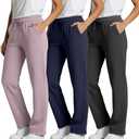 Real Essentials 3 Pack: Women's Relaxed Fit Fleece Open Bottom Sweatpants - Casual Athleisure, Small