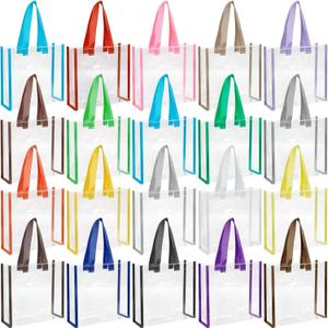 TaoBary 20 Pcs Summer Plastic Clear Tote Bags 10 x 10 x 4 Inch Stadium Approved Vinyl Bag Handles Women Travel(Multicolor)