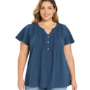Plus Size Women's Work Tops Button Notch V Neck Shirt Ruffle Sleeve Dressy Casual Summer Blouse, 1X