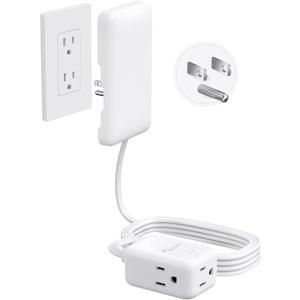 Outlet Cover Extension Cord Long 10ft, 3 Outlets Indoor Flat Extension Cord & Ultra-Thin Flat Wall Plug, 900J Surge Protector, 13A/1625W, ETL Listed, Behind Bed Couch Dresser Furniture, White