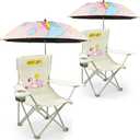 2 Pack Kids Camping Chair - Kids Beach Chair with Umbrella - Foldable Storage Cup Holder Durable, wear-Resistant, Non-Slip, Lightweight Design for Beach, Patio, Outdoors, Lawn (Pink+Pink)