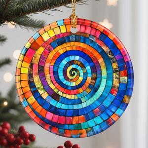 Christmas Ornaments, 2.8 Inch Ceramic Hanging Ornament, Christmas Tree Ornaments, Xmas Decorations, Holiday Decorations, Gifts for Art Lovers, Holiday Party Gifts, and Xmas Gift Ideas - Rainbow Spiral