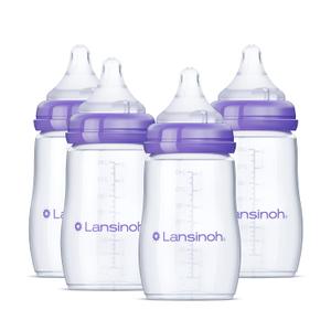 Lansinoh Anti-Colic Baby Bottles, BPA-Free Plastic, 8 Ounces, 4 Count, Medium Flow Nipples (Size M), Breastfeeding Bottle with Natural Wave Design