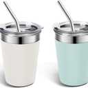 Ymmy Sam 2pcs Stainless Steel Cups with Lid and Straw,12oz Spill-proof Kids Tumblers, with Stainless Steel Straws Unbreakable Metal Cups with Heat-insulated Sleeves for Cold and Hot drinks