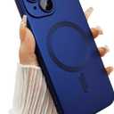 ankofave Magnetic Case for iPhone 15 Phone Case for Women, Matte Luxury Soft Metallic Luster Design with Camera Lens Protector, Compatible with Magsafe Case for iPhone 15 6.1"-Dark Blue