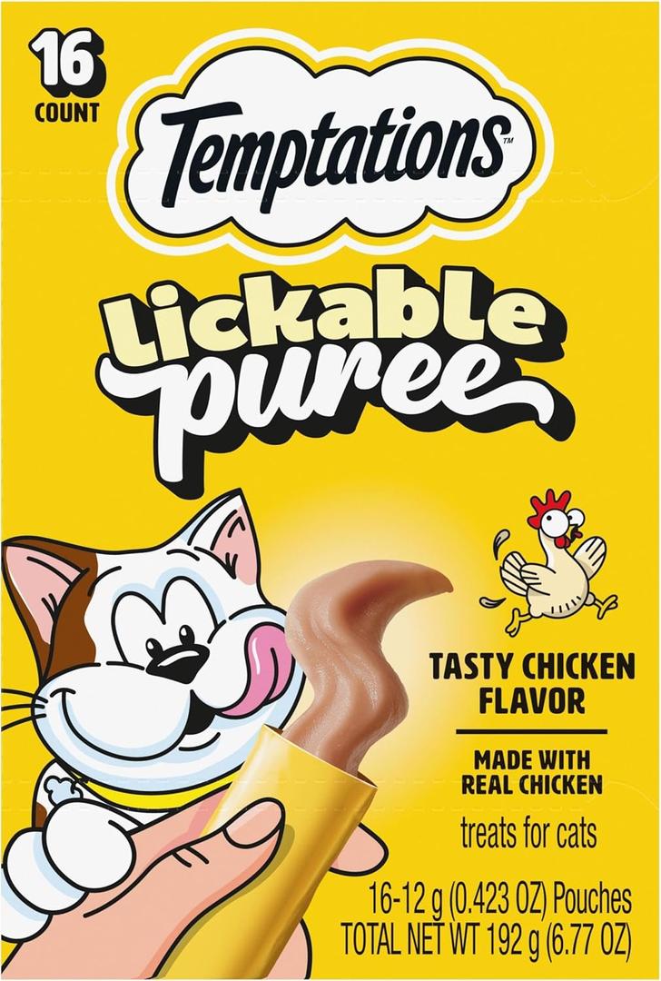 Temptations Creamy Puree Squeezable Lickable Cat Treats, Wet Cat Treats with Chicken, 0.42 oz. Tubes, 16 Count
