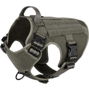 ICEFANG Tactical Dog Harness, Large Size,2X Metal Buckle,Working Dog MOLLE Vest with Handle,No Pulling Front Leash Clip,Hook and Loop Panel (Green,L (Pack of 1))