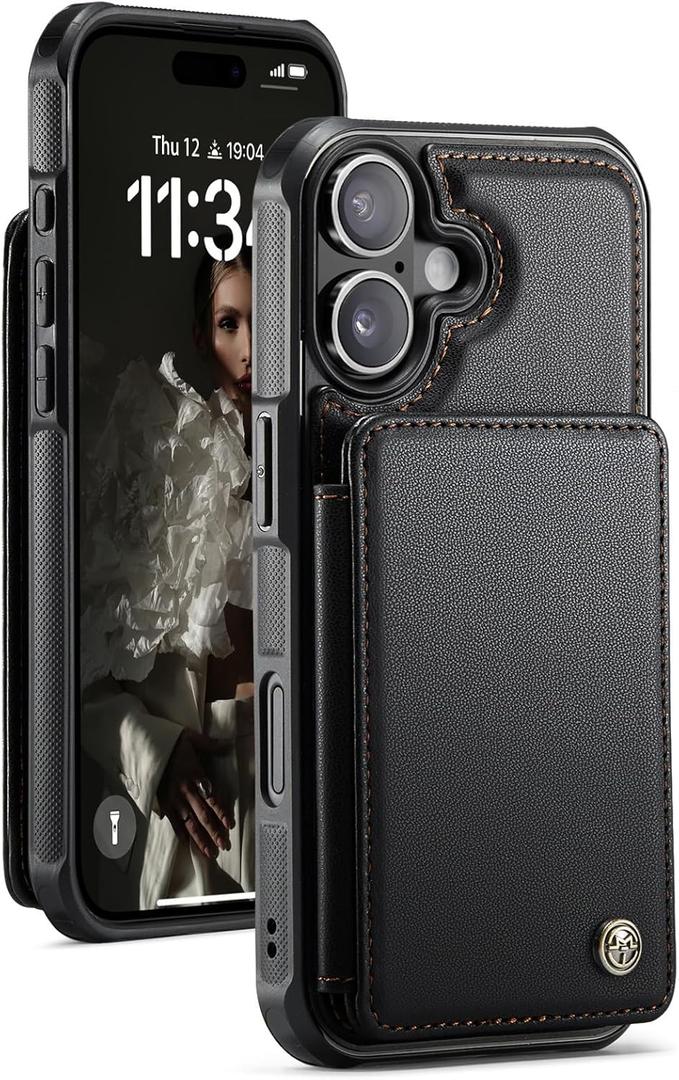 for iPhone 17 Wallet Case with Card Holder, PU Leather RFID Blocking Kickstand for Men and Women, Durable Shockproof Case for iPhone 17 (Black)