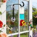 2 Pack Window Hummingbird Feeder with Hooks, 2 Mini 2.2oz Transparent Plastic Flower Feeders, Heavy-Duty Metal Suction Cup Hangers, Dual Installation for Window, Glass & Wall