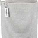 XUANGUO Cotton Rope Laundry Basket Hamper for Clothes Woven Storage Basket for Living Room Bedroom Boho Tall Rope Baskets for Blanket Toys Pillow Towels Baby Nursery Hamper Bin Large light grey (Regular)
