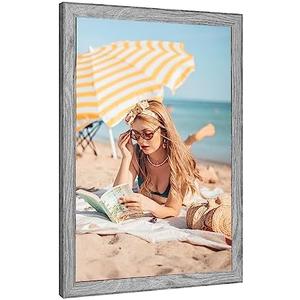 18x24 Wood Frame Grey, Rustic Natural 24x18in Gray Woodgrain Poster Picture Frame, Modern 18 x 24inch Gallery Wall Pic Photo Frame with HD Plexiglass, Horizontal Vertical Wall Mounting Display 1pcs