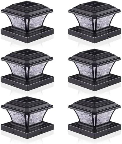 AEFRELEOHT Solar Post Cap Lights, Warm White/RGB Automatic Cycling/Fixed RGB Color, 9 Colors to Choose, 20 Lumens Fence Post Solar Lights for 3.6x3.6 4x4 4.5x4.5 5x5 Wooden/Vinyl Posts, Black 6 Pack
