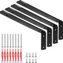 L Bracket 4 Pack, L 10" x H 3", 5mm Thick Heavy Duty L Shelf Bracket, Metal Floating Shelf Brackets with Screws & Fischer Anchors for Kitchen/Bedroom/Outdoor (10 inch)