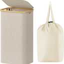 Lifewit 100L Laundry Basket with Lid, Clothes Hampers for Laundry with Bamboo Handles and A Removable Bag, Large Foldable Laundry Hamper for Bedroom, Bathroom, Dorm, Laundry Room, Beige