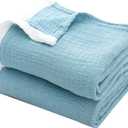 SE SOFTEXLY Muslin Throw Blanket,100% Cotton Throw Blankets for Couch Bed,4-Layer Gauze Breathable Blanket for All Season,Soft and Lightweight Blue Blankets Full/Queen Size(80"x90",Light Blue)