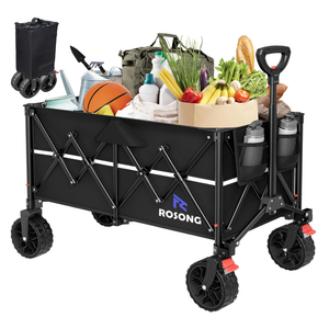 ROSONG Collapsible Wagon Cart with Wheels Foldable - Folding Utility Heavy Duty Wagons Carts for Grocery Sports Garden Shopping Camping Wheelbarrows (Black, 150L)