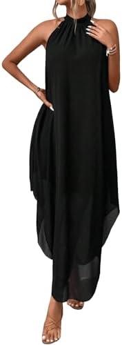 Verdusa Women's Formal Wedding Guest Dress Halter Flowy Sleeveless Asymmetrical Long Summer Dress, XL