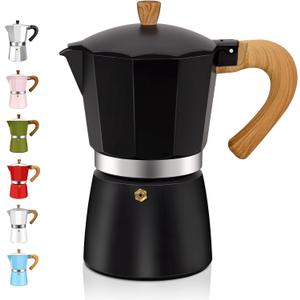 3 Cup Aluminum Espresso Stovetop Moka Pot Express Coffee Maker Percolator Italian Classic Mocha Coffee Machine for Italian and Cuban Cafe Brewing for Home & Camping 150ml 5oz (Black)