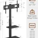 Steel Base Rolling TV Stand for 32-75 inch TVs up to 110 lbs, Leveling & Tilt & Swivel Mobile TV Stand with Hidden Wire Management, Height Adjustable Portable Tv Stand with Steel Shelf, Black