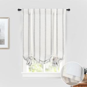 DriftAway Farmhouse Double Layer Linen Blackout Tie Up Curtains Thermal Insulated Vertical Striped Fully Lined Balloon Roman Shade Bathroom Window Adjustable Rod Pocket 25 Inch by 47 Inch Gray (Grey)