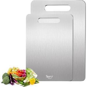 2 Pack Titanium Cutting Board-100% Pure Titanium Cutting Boards For Kitche, Easy to clean, Double-sided food-grade Cutting Board For Meats, Fruits And Vegetables (M & L)