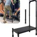 Car Step Stool with Handle for Elderly, Medical Handicap Step Stools with Handrail, Seniors Bed Steps for High Beds, Heavy Duty Metal Stepping Stool with Safety Step Platform, Vehicle Step Up Assist (Black)