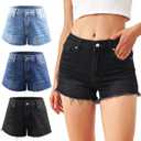 Liloak Pack of Women Jean Shorts Distressed Hem with Pockets Summer Lightweight Washed Denim Shorts Casual, (XL)