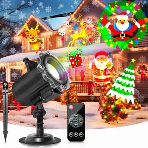 Christmas Projector Lights Outdoor, Year Round 10 Festival Theme 16 Slides Holiday Projector Light, Waterproof Christmas Decorations Led Projector with Remote Control, Timer