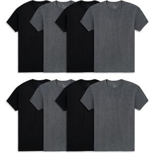 Fruit of the Loom Men's Lightweight Active Cotton Blend Undershirts (Large, Crew - 8 Pack - Black/Grey)