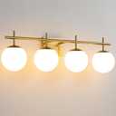 AIJIASI Bathroom Light Fixtures, 4-Light Brushed Gold Bathroom Vanity Lights Over Mirror, 30.7 Inch Modern Vanity Lighting with Milky White Glass Globe Shade Wall Sconce Lighting Bath