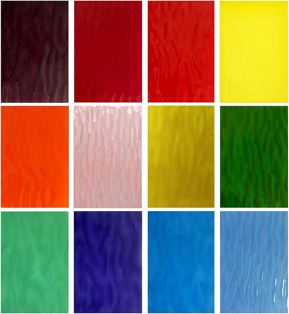 12 Sheets Stained Glass Pack, 6" X 4" Cathedral Art Mosaic Glass Tiles for Crafts, Mixed Texture